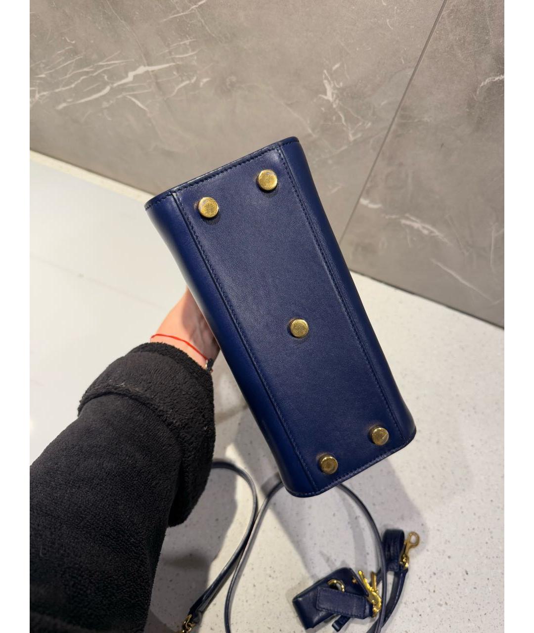 SAINT LAURENT Синяя кожаная сумка тоут, фото 6