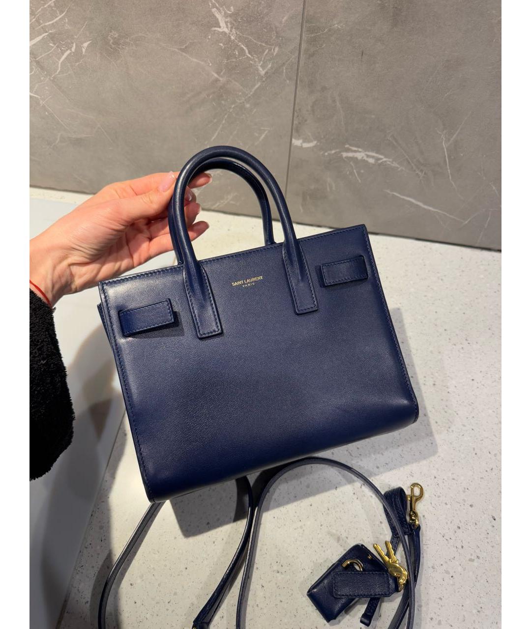 SAINT LAURENT Синяя кожаная сумка тоут, фото 2