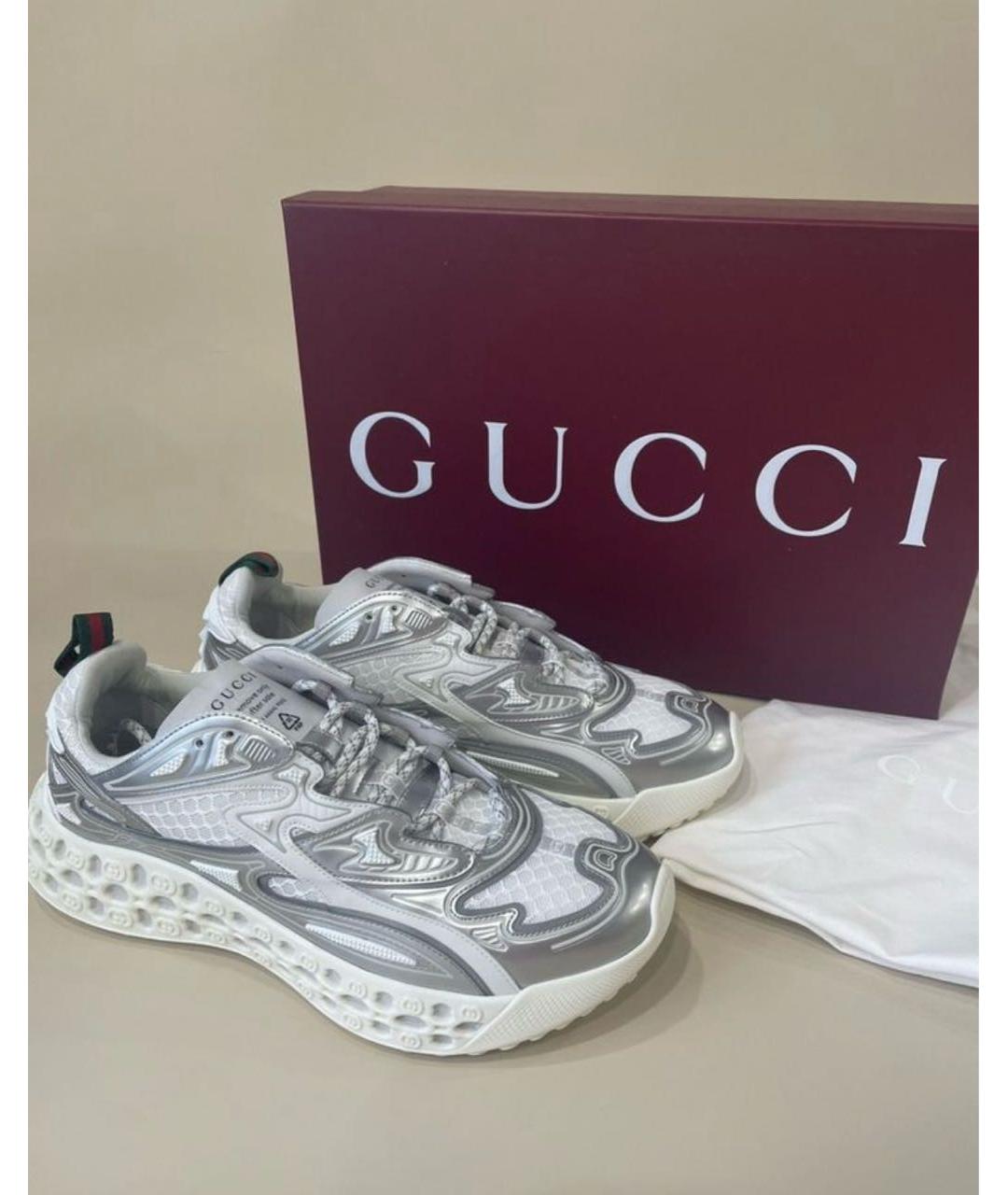 GUCCI Серебряные резиновые низкие кроссовки / кеды, фото 7