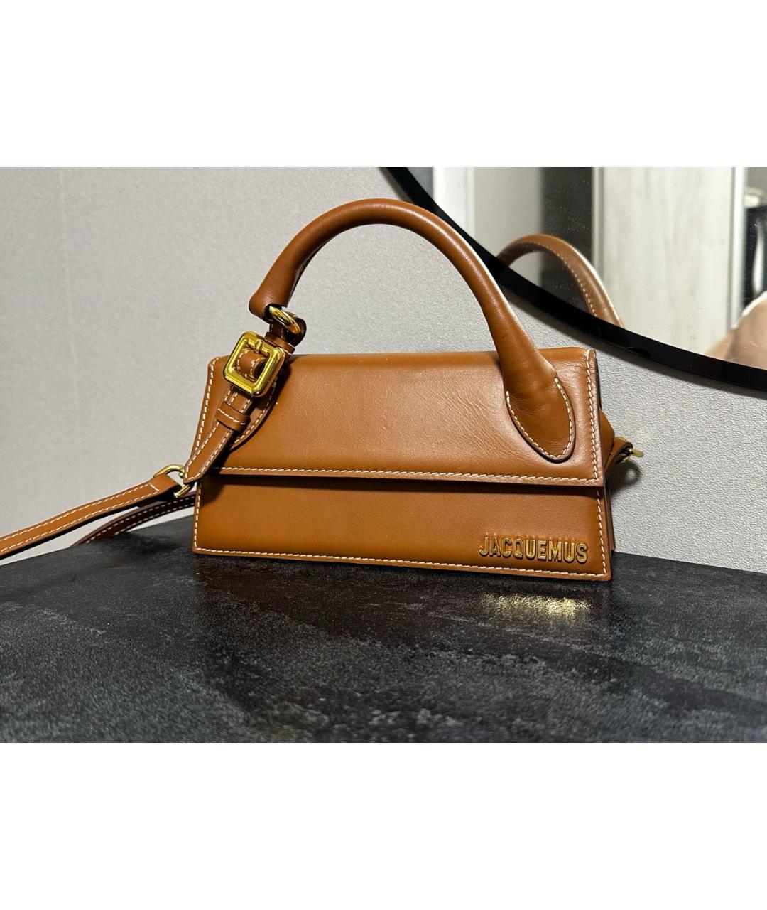 JACQUEMUS Оранжевая кожаная сумка с короткими ручками, фото 2