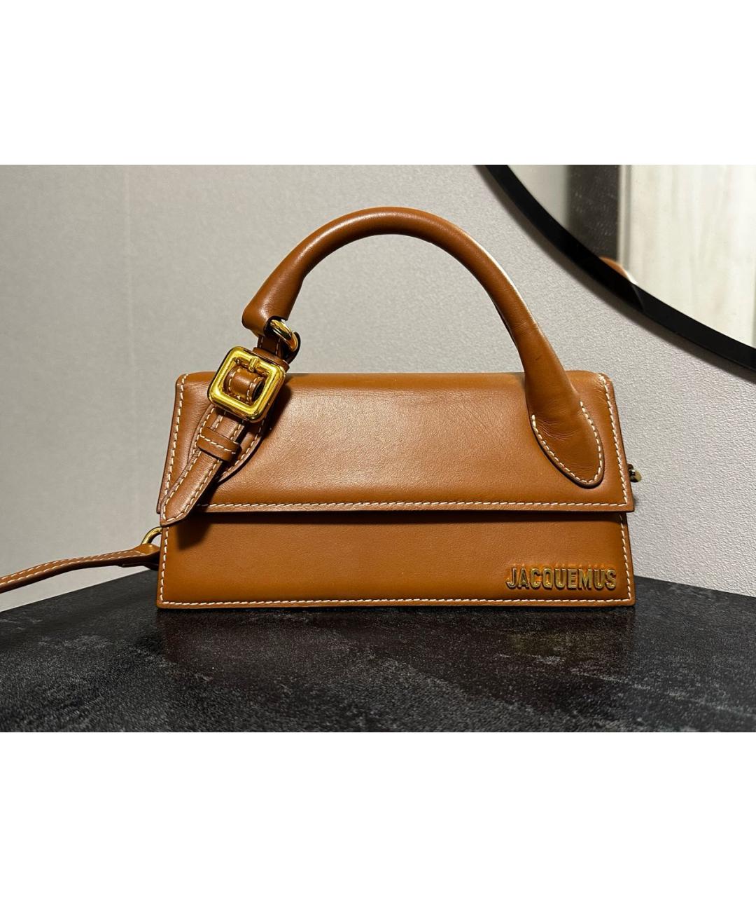 JACQUEMUS Оранжевая кожаная сумка с короткими ручками, фото 4