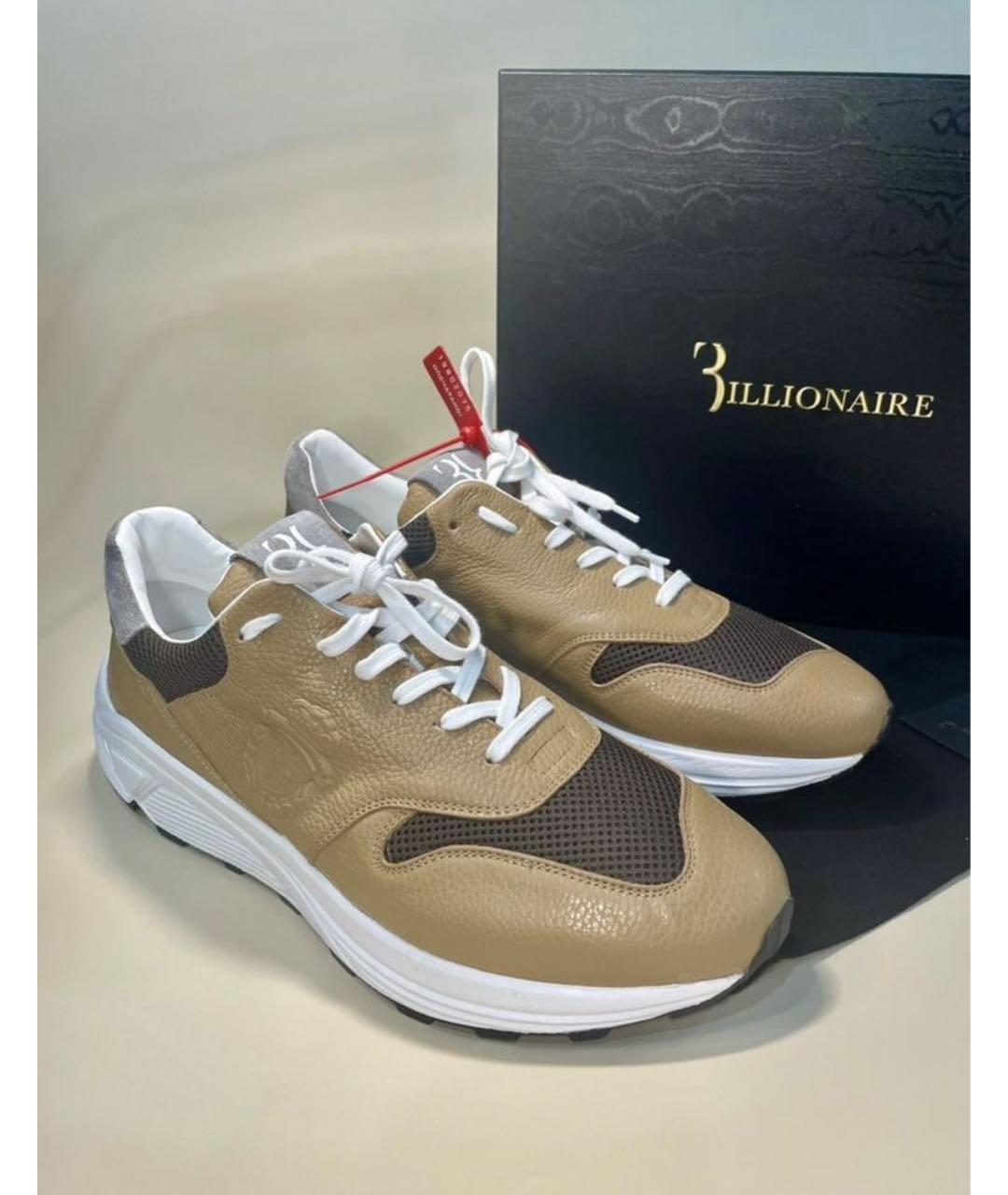 BILLIONAIRE Горчичные кожаные низкие кроссовки / кеды, фото 8