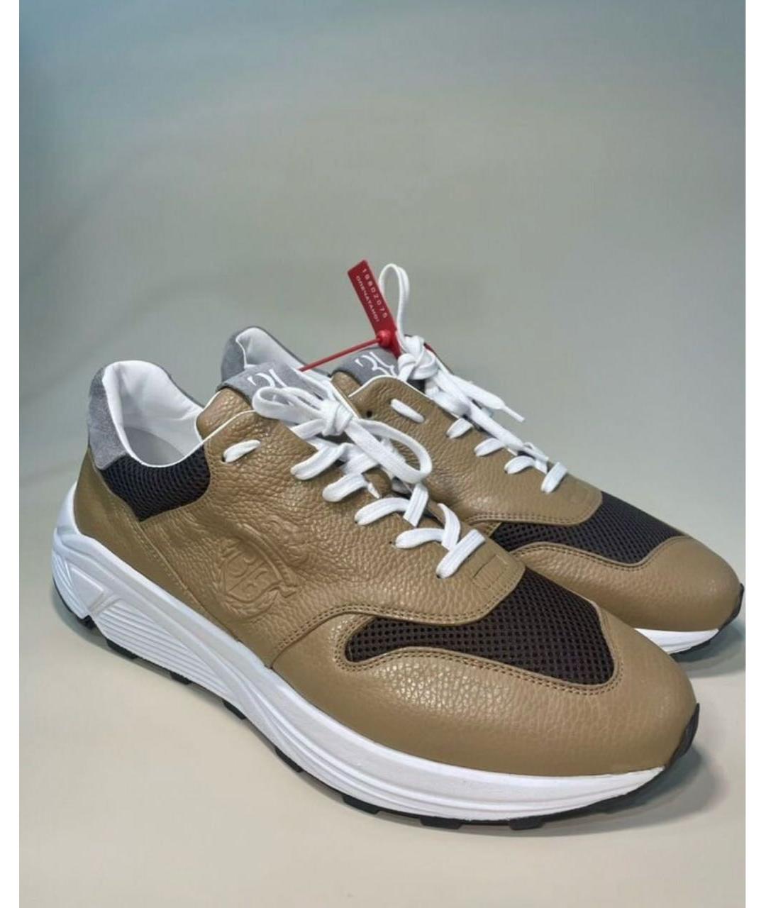 BILLIONAIRE Горчичные кожаные низкие кроссовки / кеды, фото 9