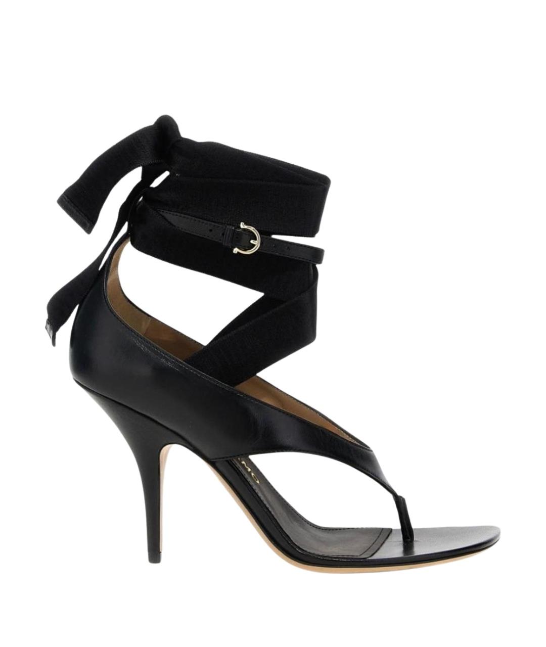 FERRAGAMO Черные кожаные босоножки, фото 1