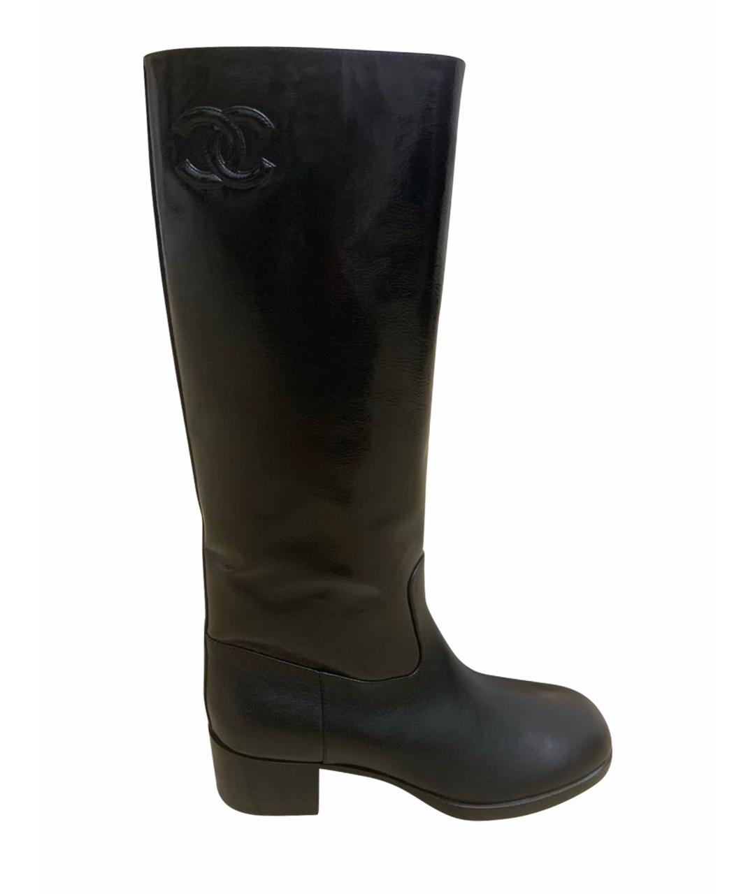CHANEL Черные кожаные сапоги, фото 1