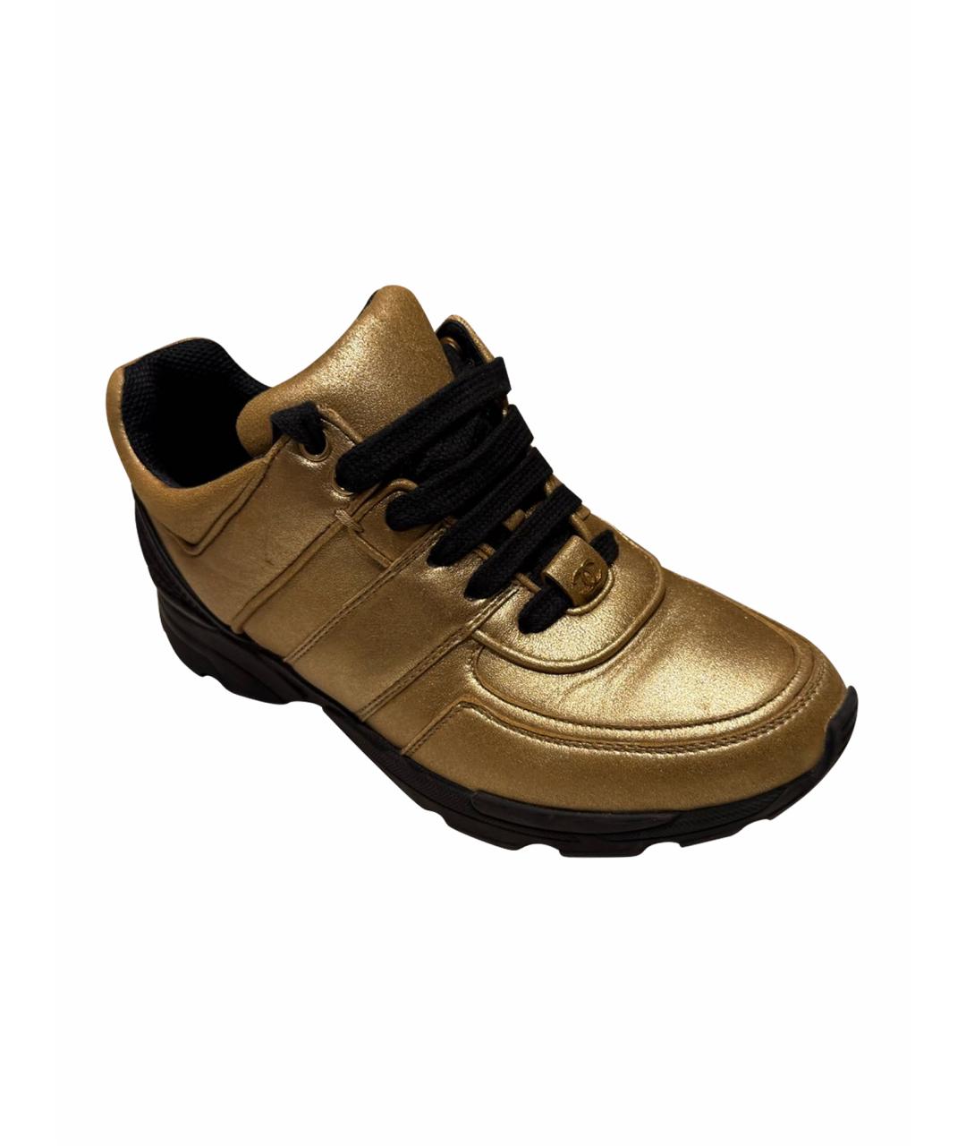 CHANEL Золотые кожаные кроссовки, фото 1