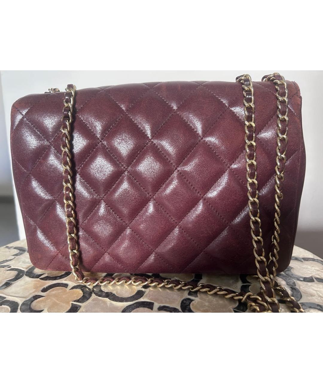 CHANEL Бордовая кожаная сумка через плечо, фото 2