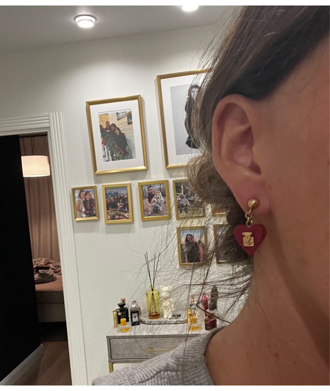 LOUIS VUITTON Бордовые металлические серьги, фото 3