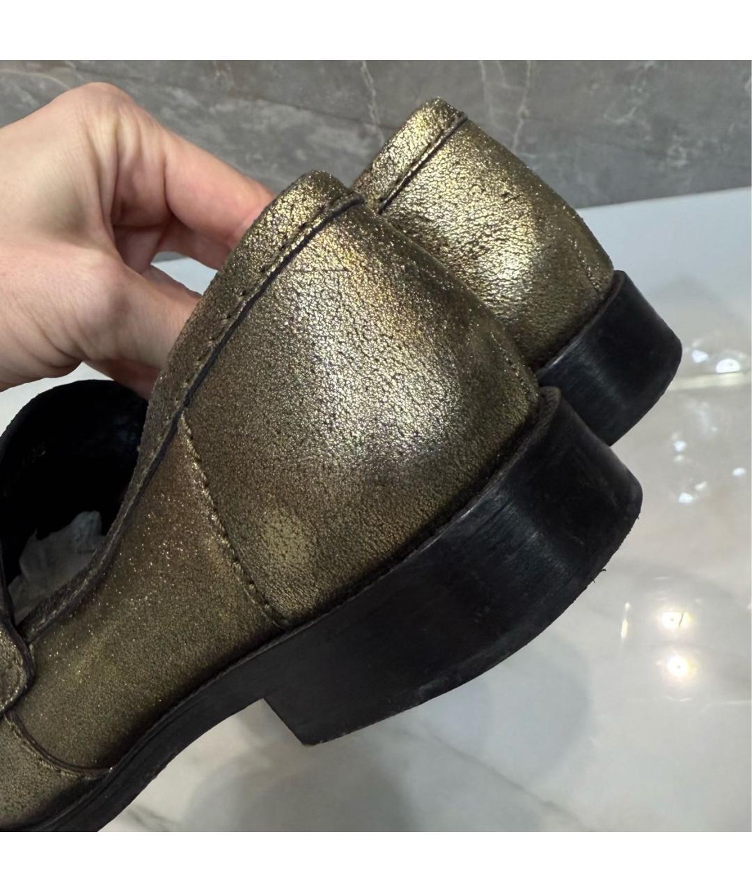 CHANEL Золотые кожаные лоферы, фото 6