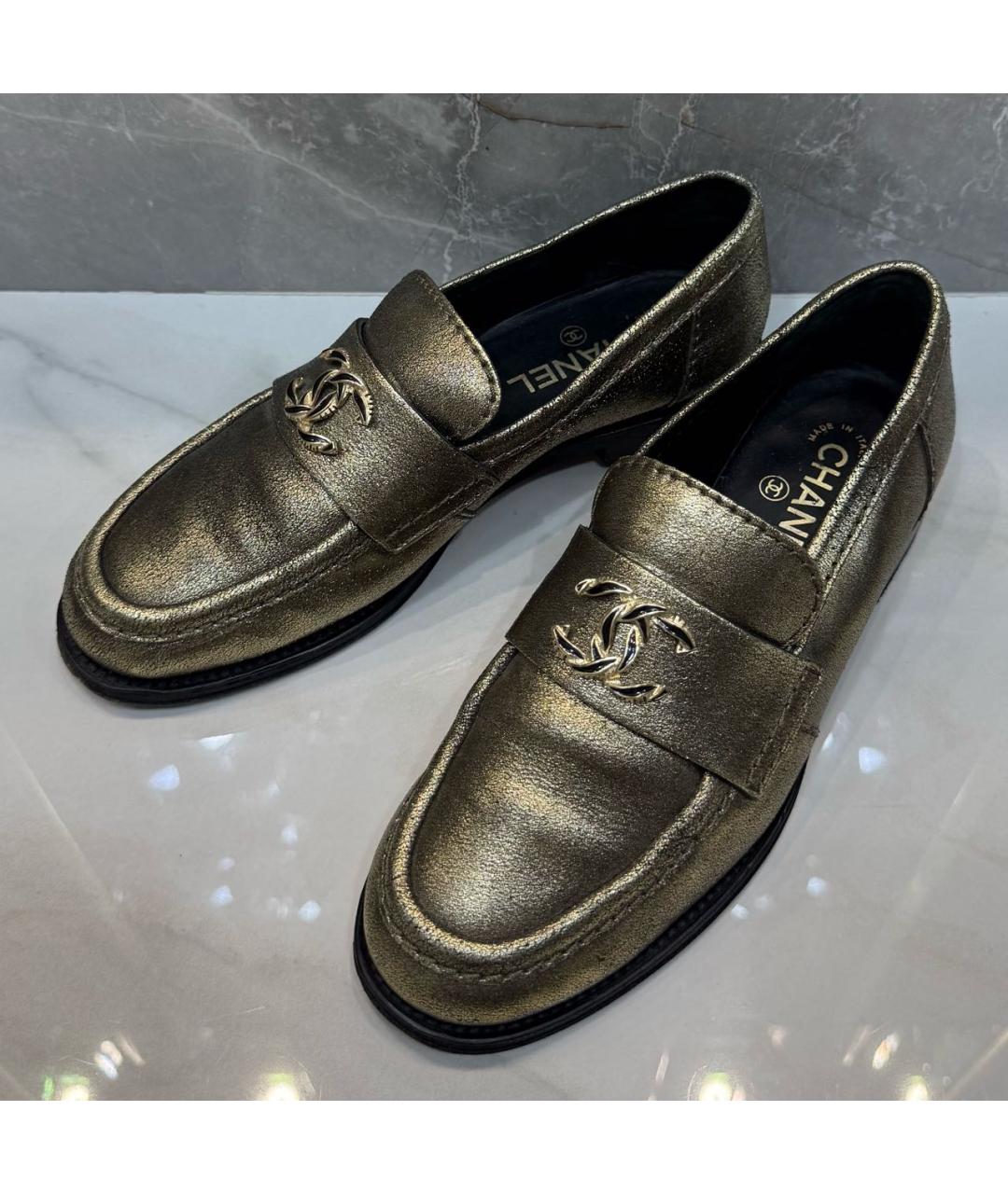 CHANEL Золотые кожаные лоферы, фото 2