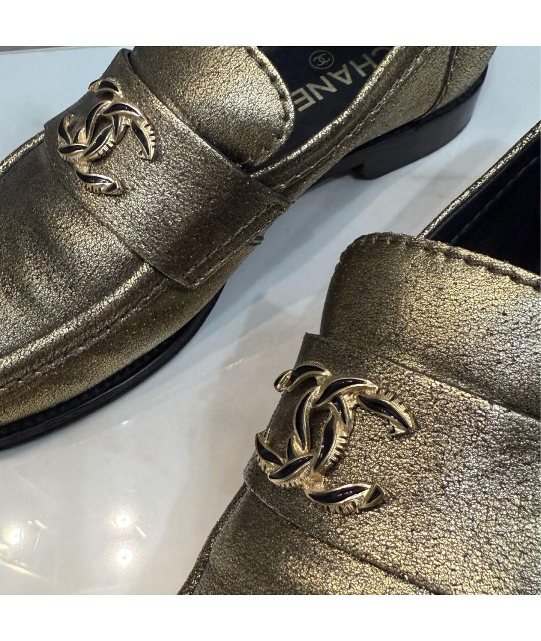 CHANEL Золотые кожаные лоферы, фото 4