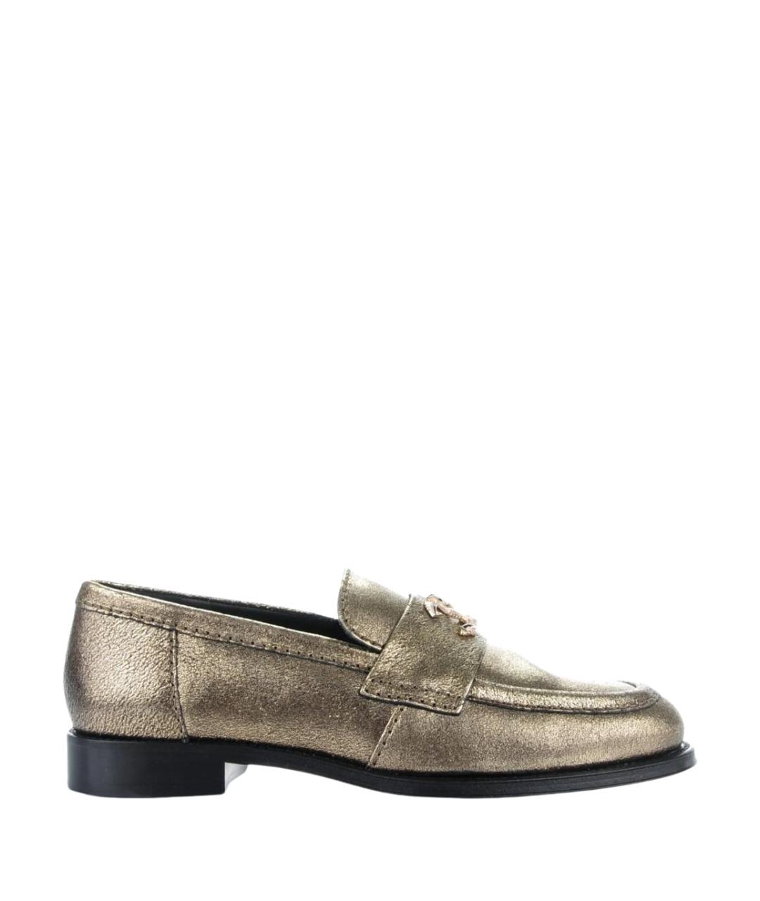 CHANEL Золотые кожаные лоферы, фото 1