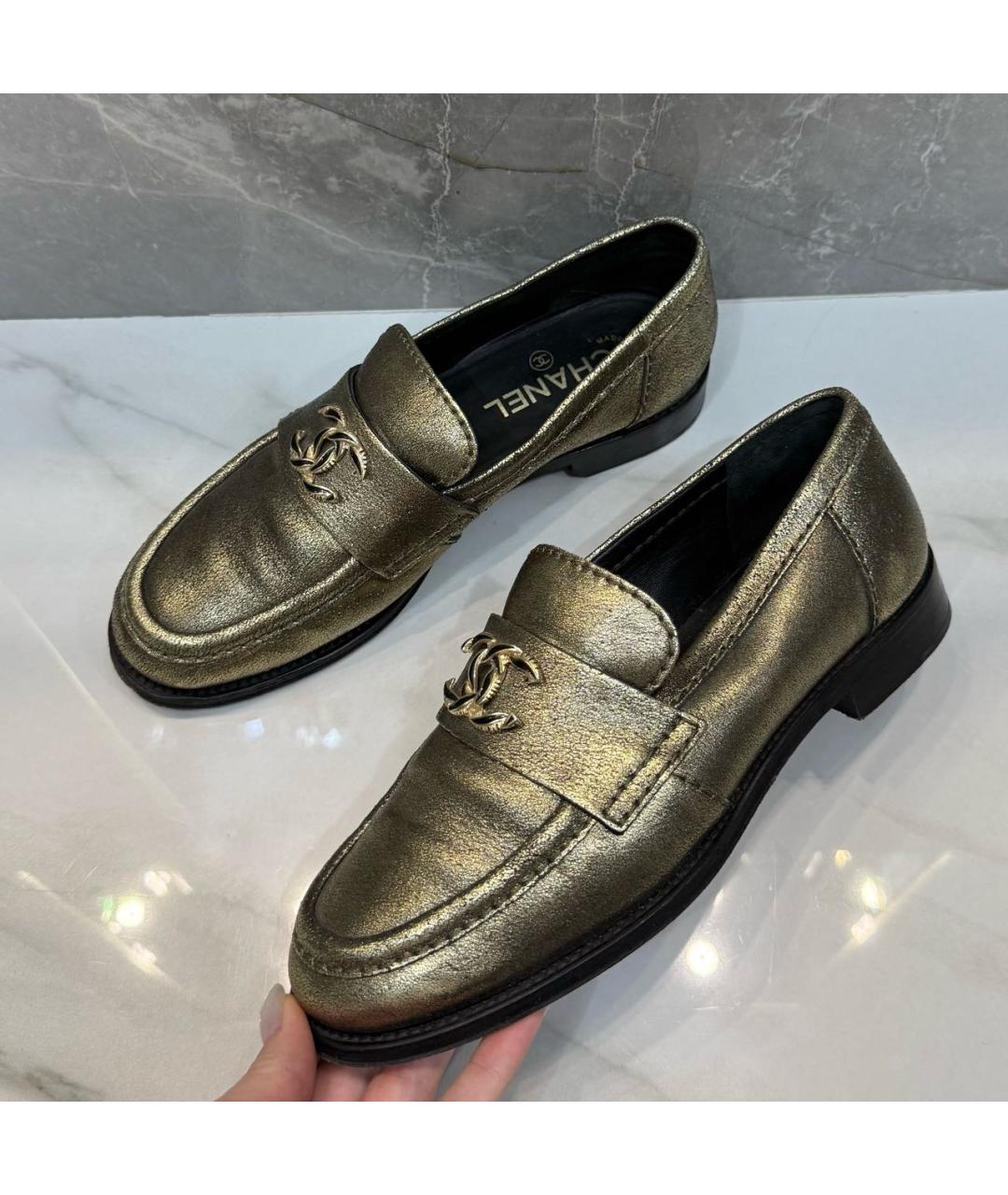 CHANEL Золотые кожаные лоферы, фото 7