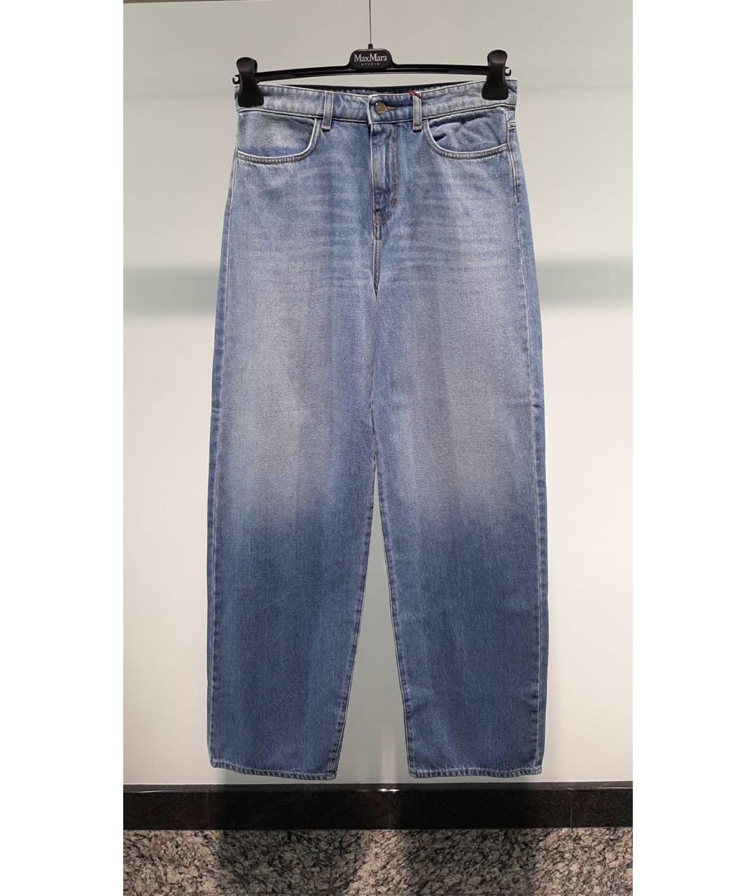 MAX MARA STUDIO Голубые хлопковые прямые джинсы, фото 3