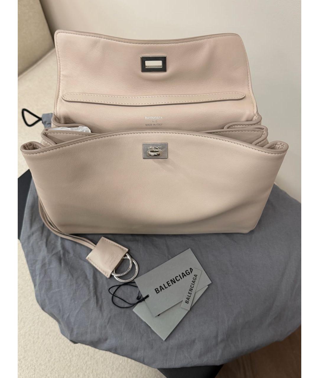 BALENCIAGA Бежевая кожаная сумка с короткими ручками, фото 4