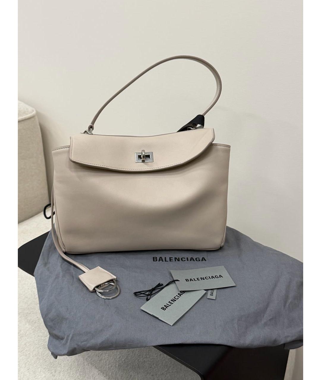 BALENCIAGA Бежевая кожаная сумка с короткими ручками, фото 5