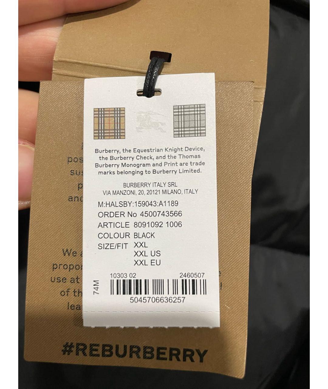 BURBERRY Черный полиэстеровый пуховик, фото 5