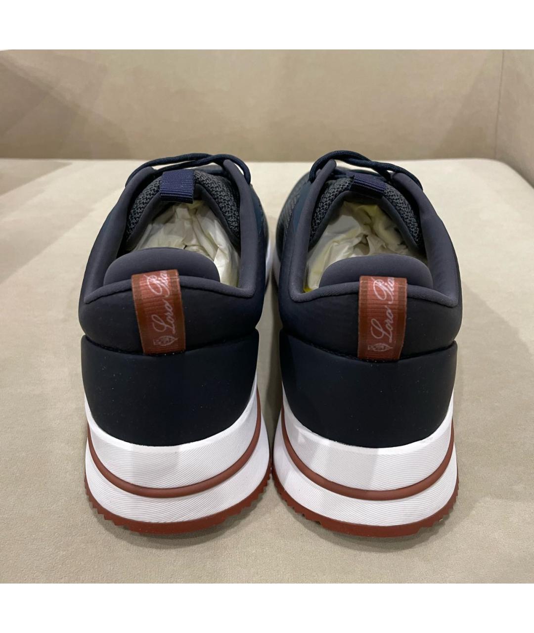 LORO PIANA Темно-синие текстильные низкие кроссовки / кеды, фото 4