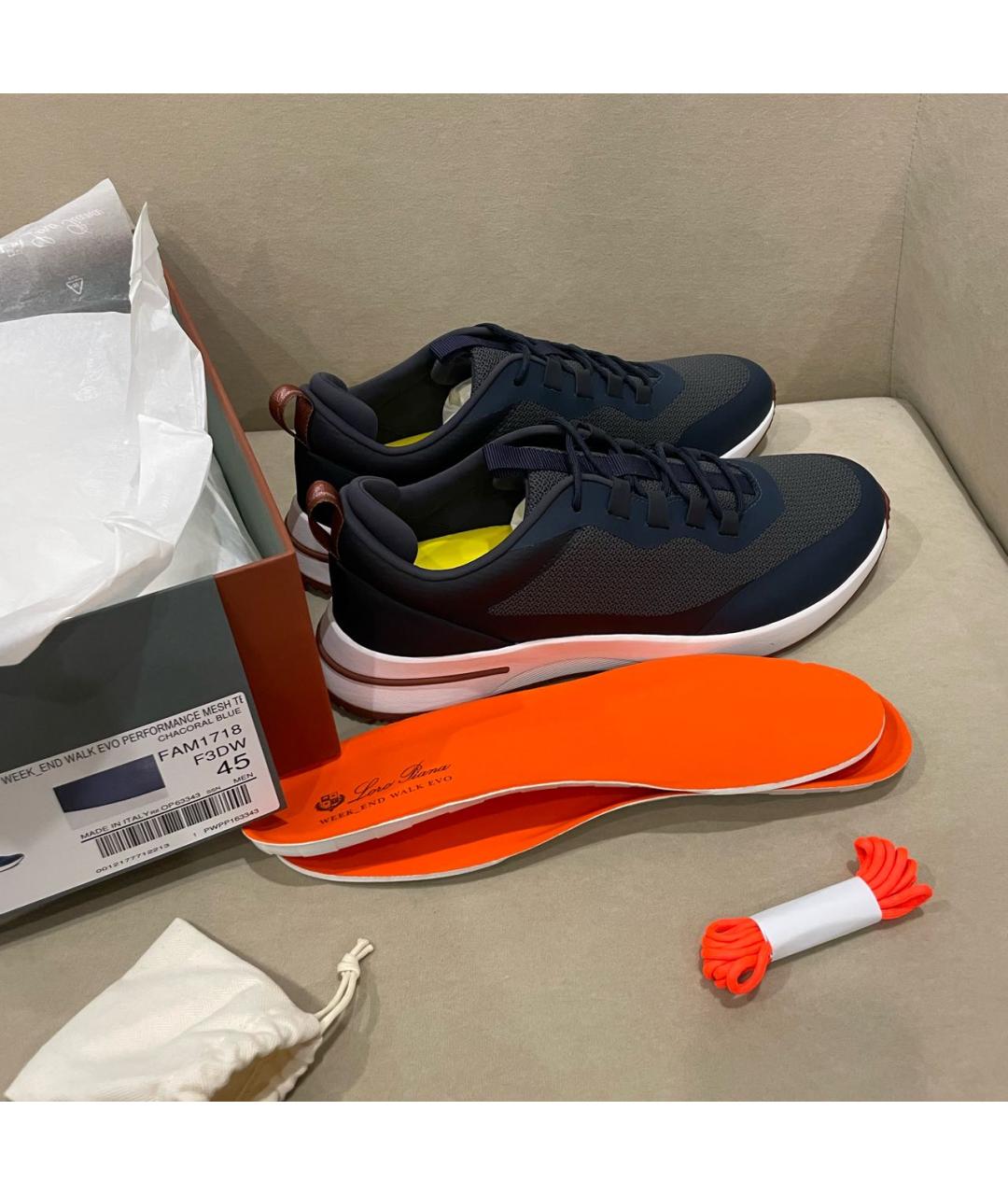 LORO PIANA Темно-синие текстильные низкие кроссовки / кеды, фото 6