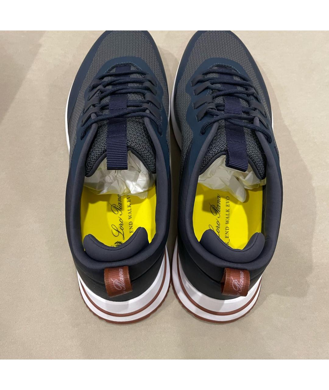 LORO PIANA Темно-синие текстильные низкие кроссовки / кеды, фото 3