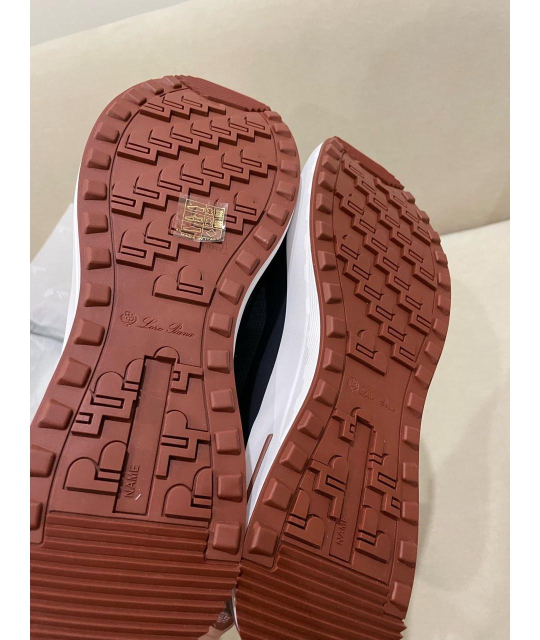 LORO PIANA Темно-синие текстильные низкие кроссовки / кеды, фото 5