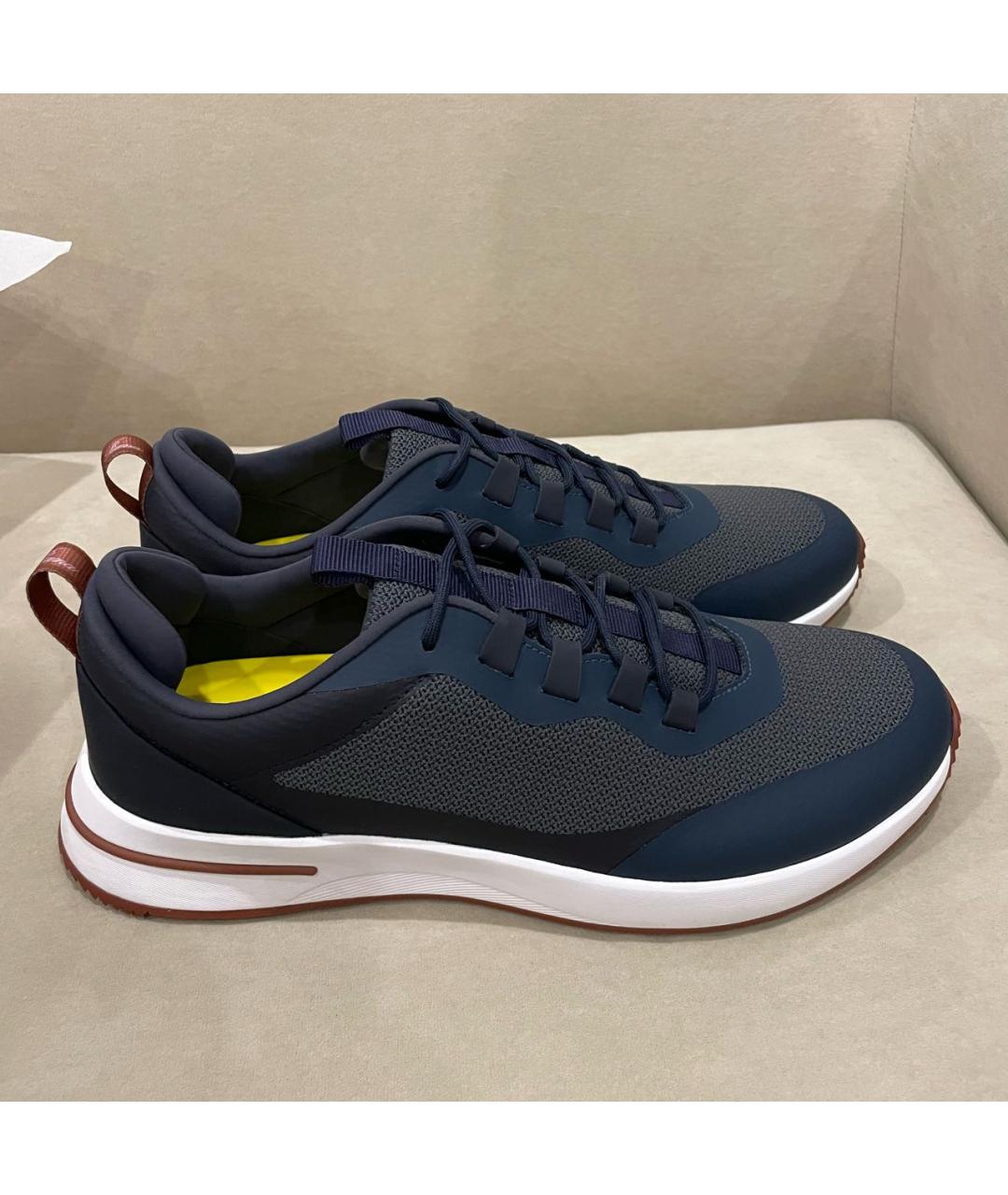 LORO PIANA Темно-синие текстильные низкие кроссовки / кеды, фото 7