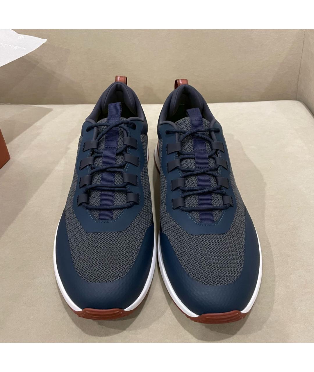 LORO PIANA Темно-синие текстильные низкие кроссовки / кеды, фото 2