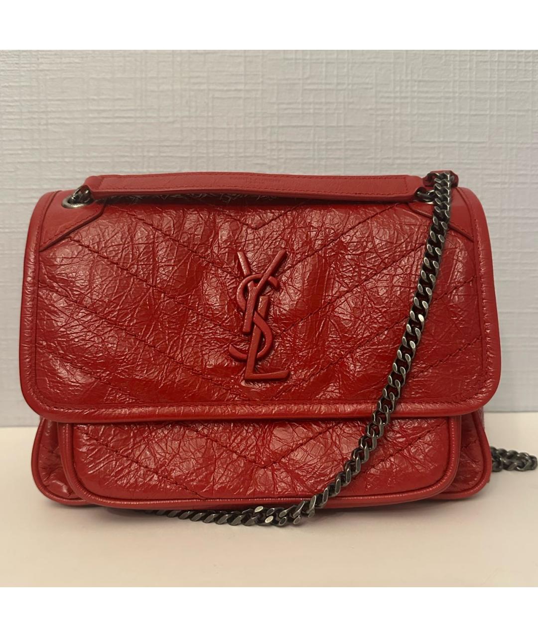 SAINT LAURENT Красная кожаная сумка через плечо, фото 8