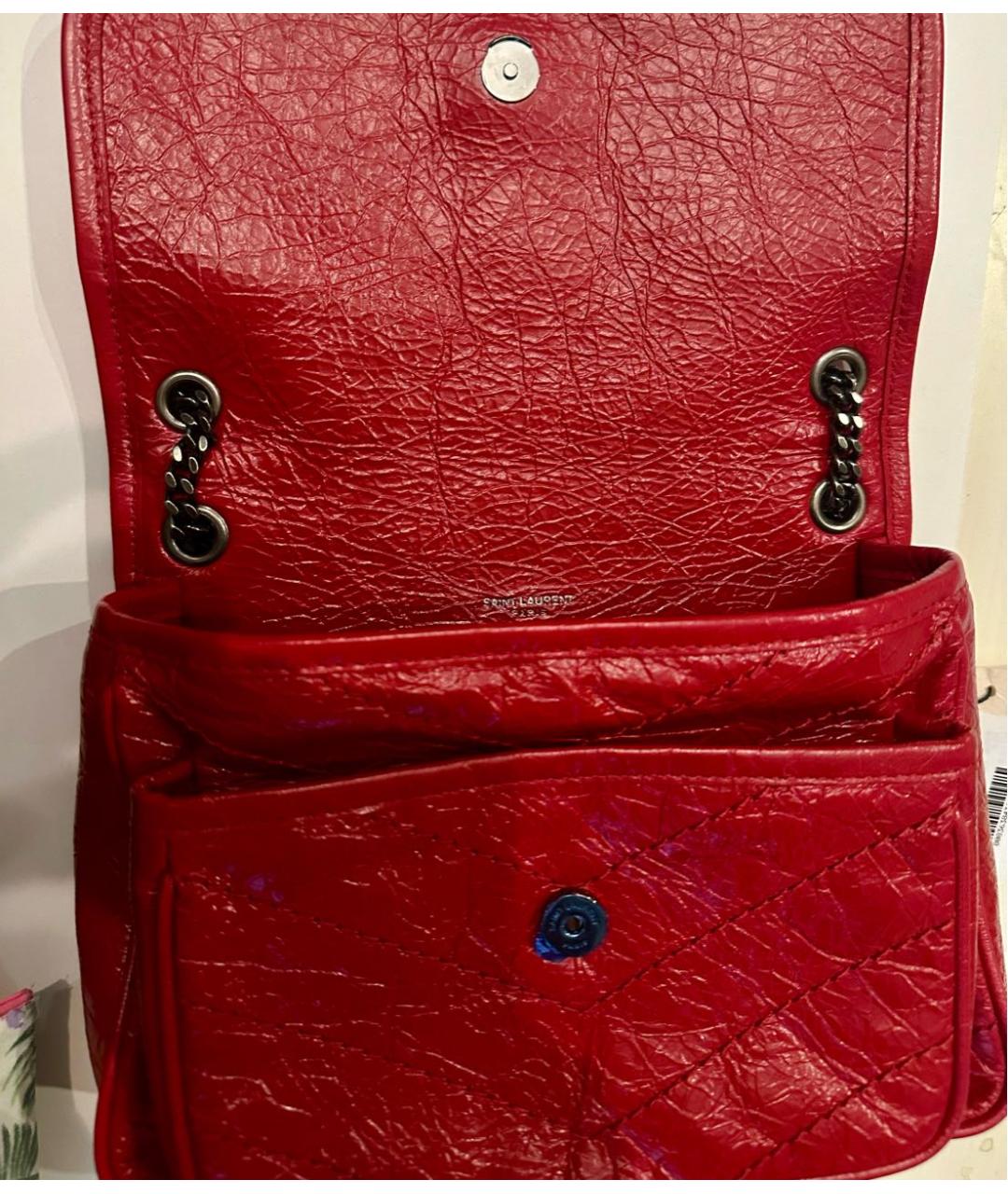 SAINT LAURENT Красная кожаная сумка через плечо, фото 4