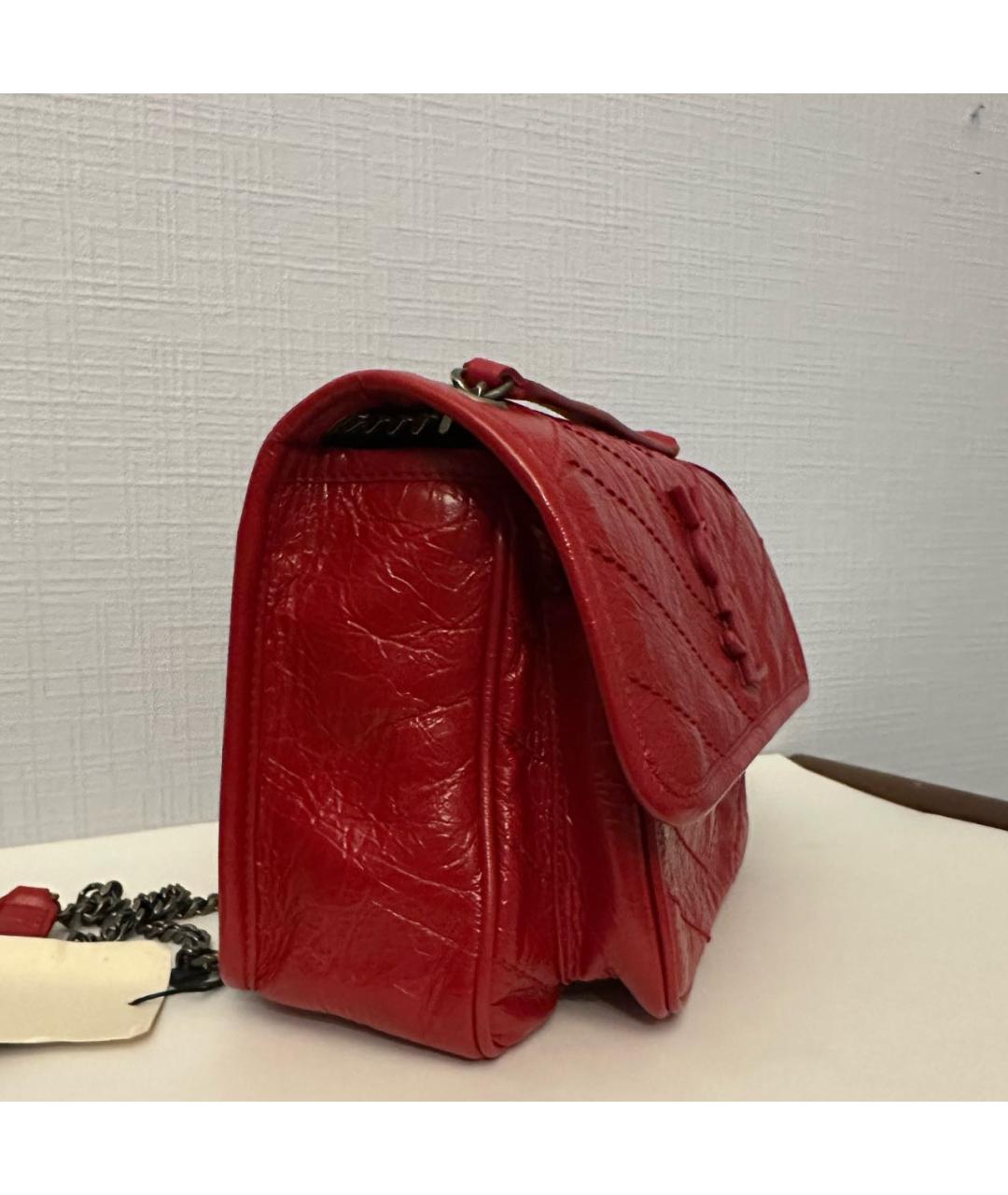 SAINT LAURENT Красная кожаная сумка через плечо, фото 2