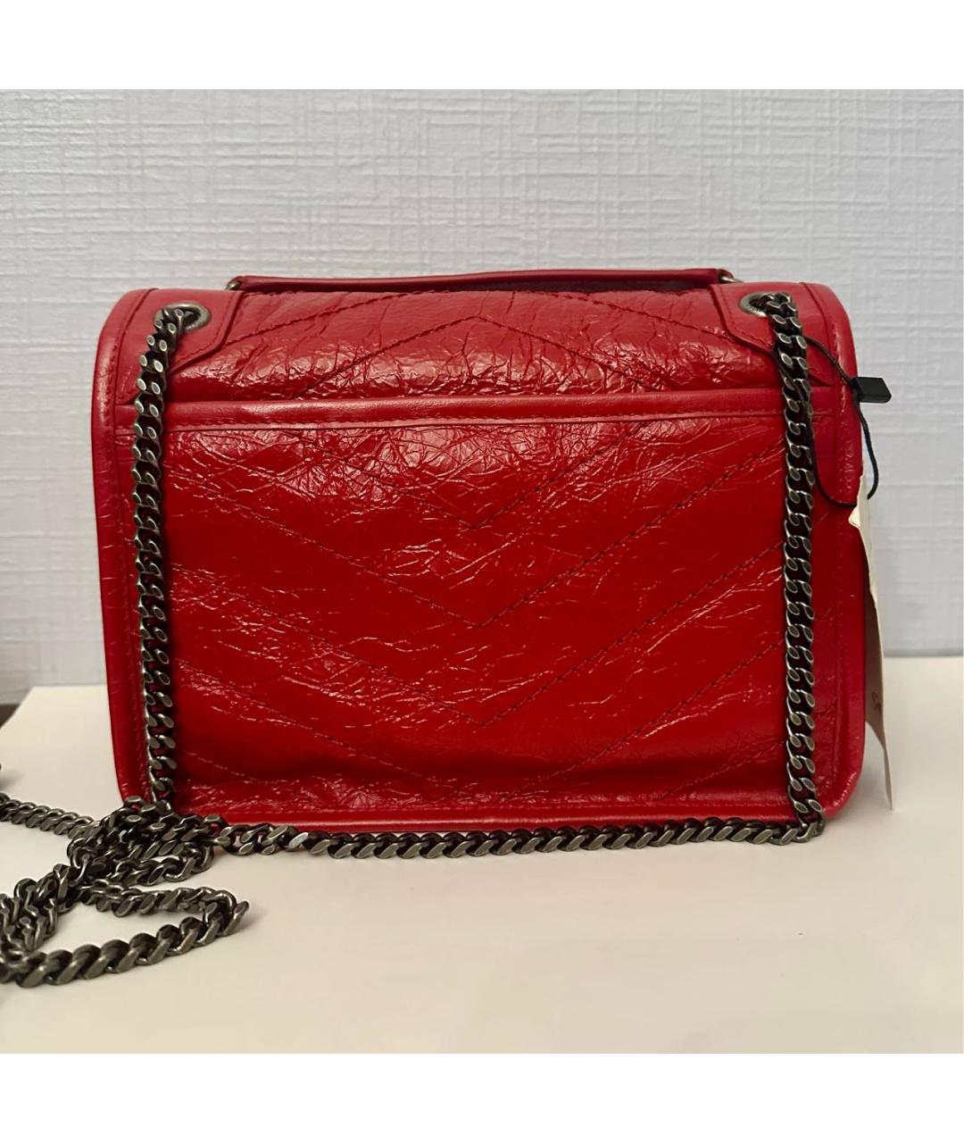 SAINT LAURENT Красная кожаная сумка через плечо, фото 3