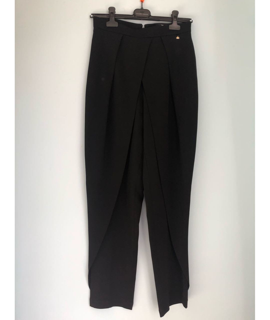 ELISABETTA FRANCHI Черные шелковые прямые брюки, фото 6