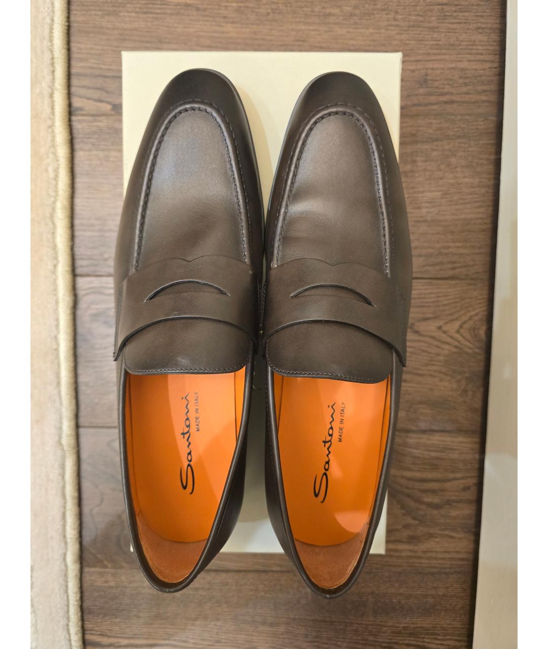 SANTONI Коричневые кожаные лоферы, фото 3