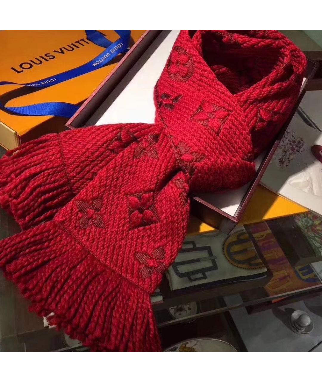 LOUIS VUITTON Красный шерстяной шарф, фото 3