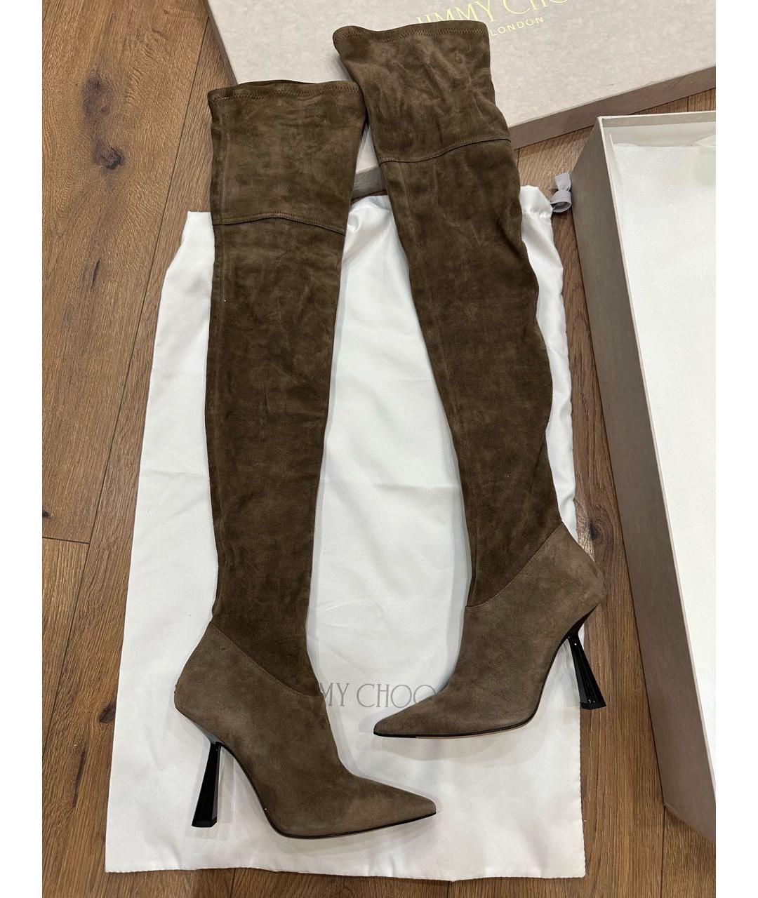 JIMMY CHOO Бежевые замшевые ботфорты, фото 7