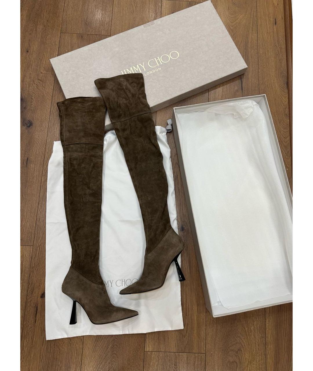 JIMMY CHOO Бежевые замшевые ботфорты, фото 6