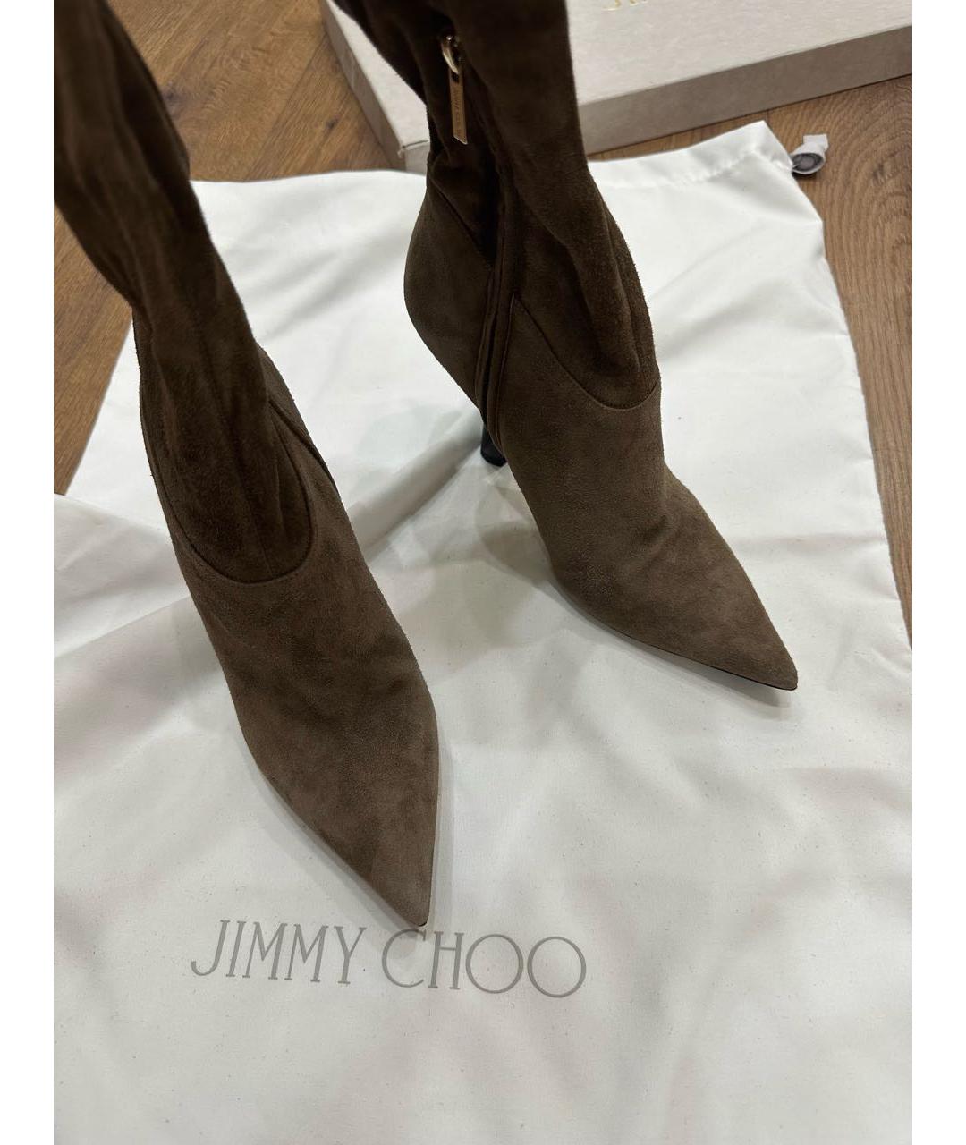 JIMMY CHOO Бежевые замшевые ботфорты, фото 2