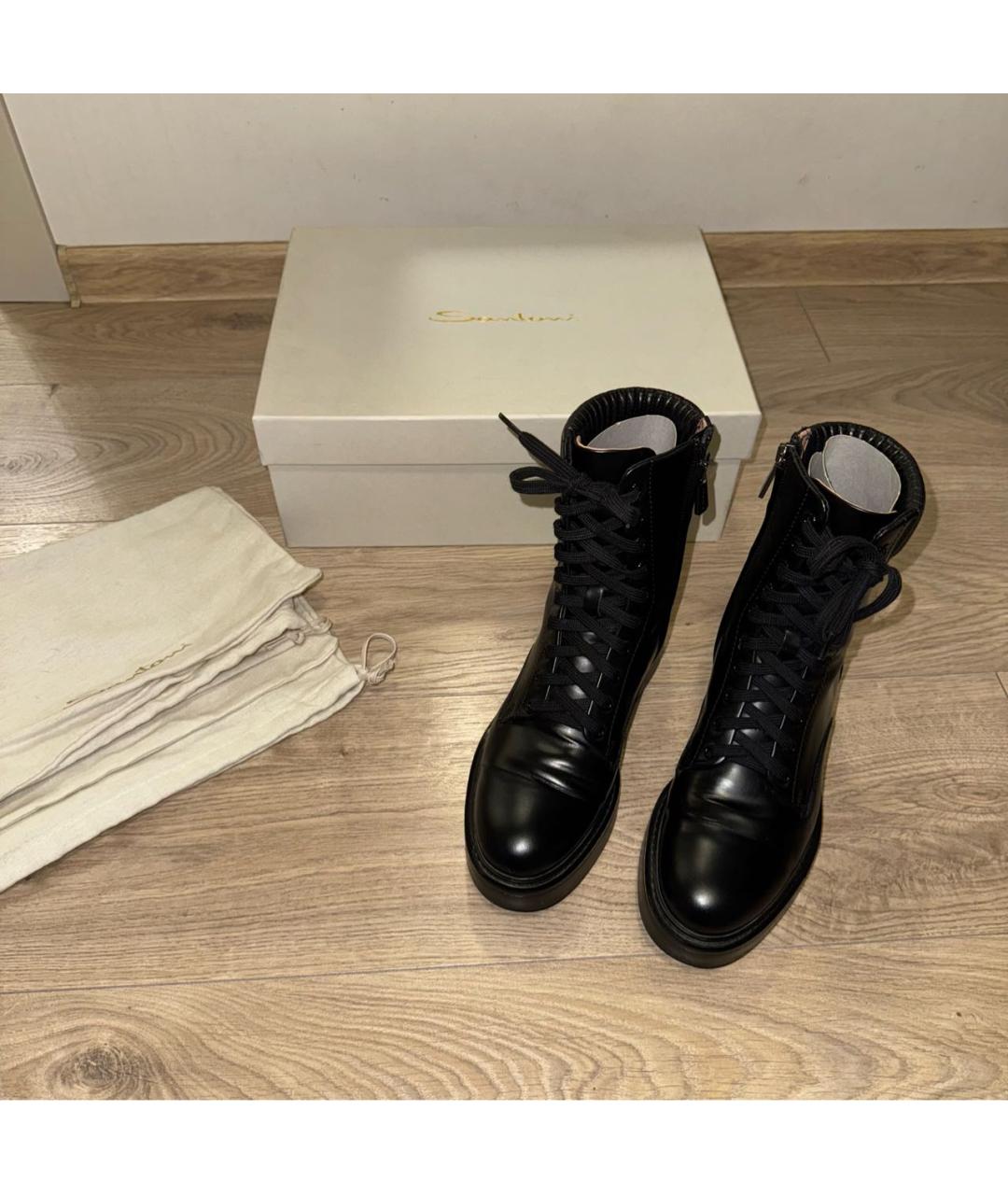 SANTONI Черные кожаные ботинки, фото 6