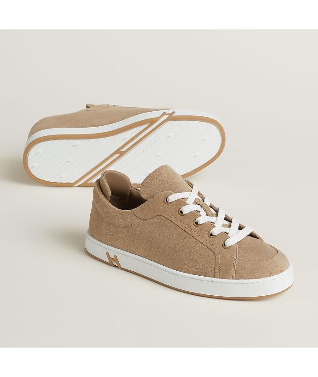 HERMES Бежевые замшевые кеды, фото 2