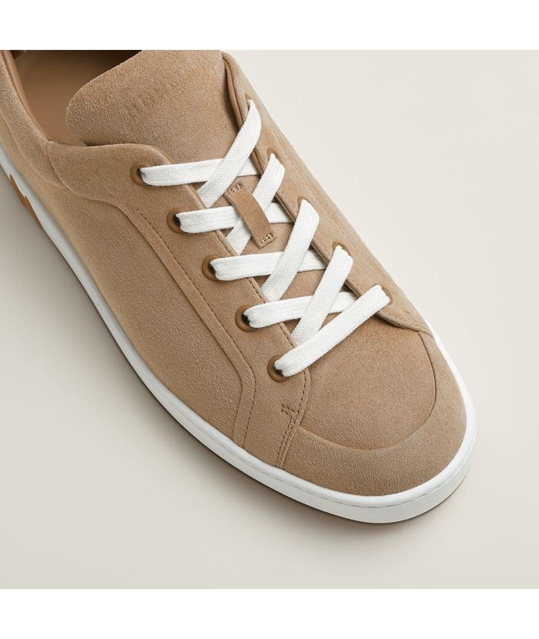 HERMES Бежевые замшевые кеды, фото 5