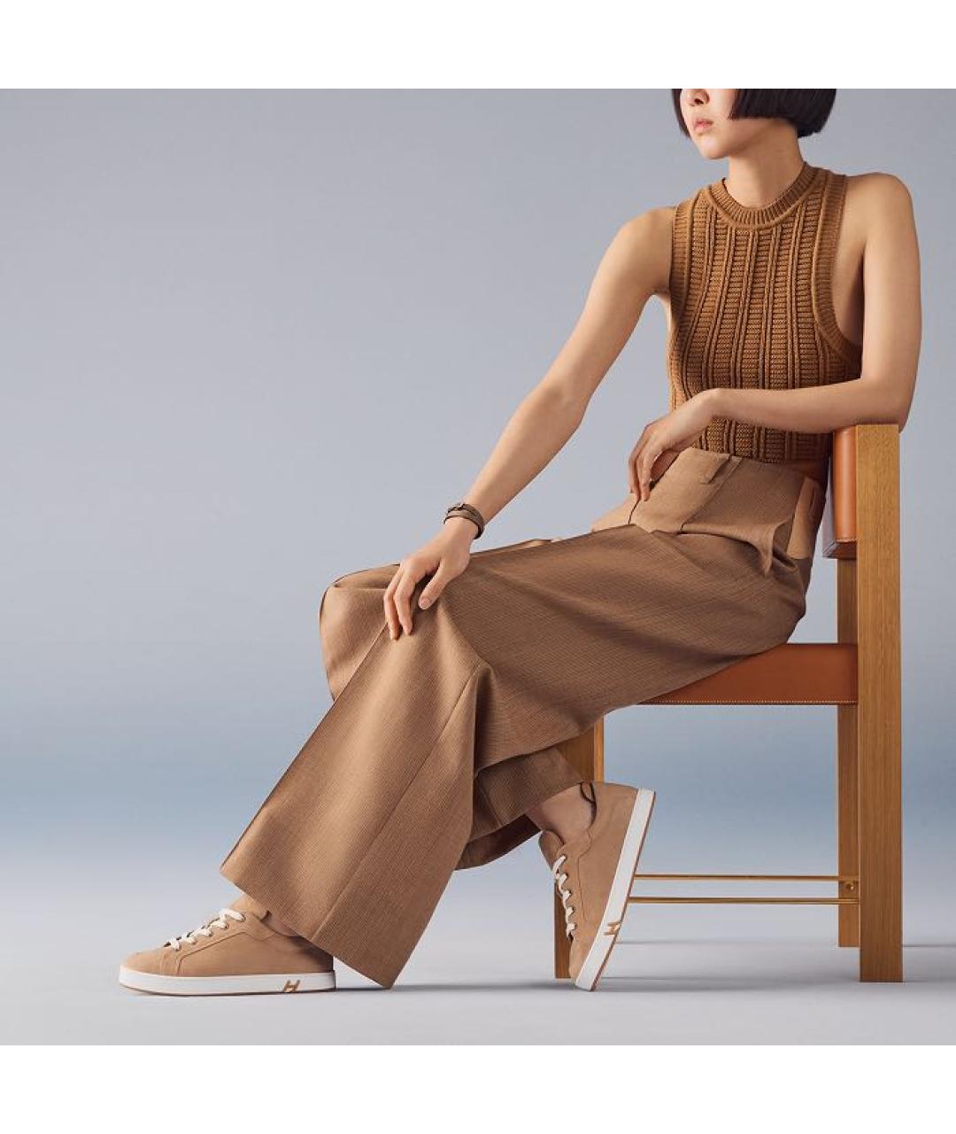 HERMES Бежевые замшевые кеды, фото 3