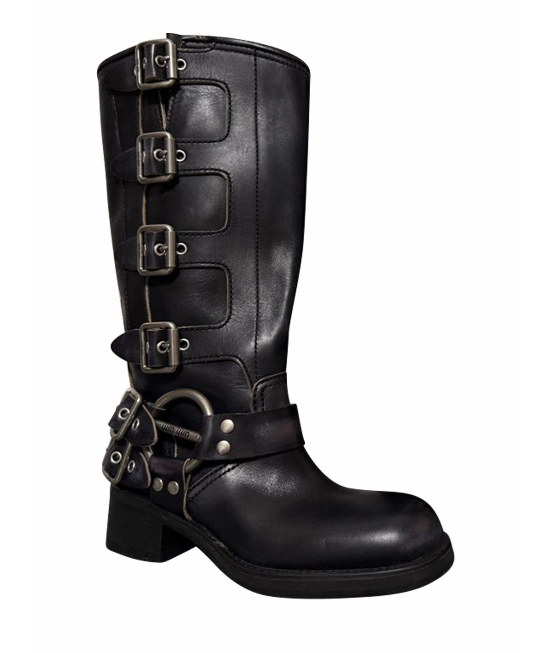 MIU MIU Черные кожаные сапоги, фото 1