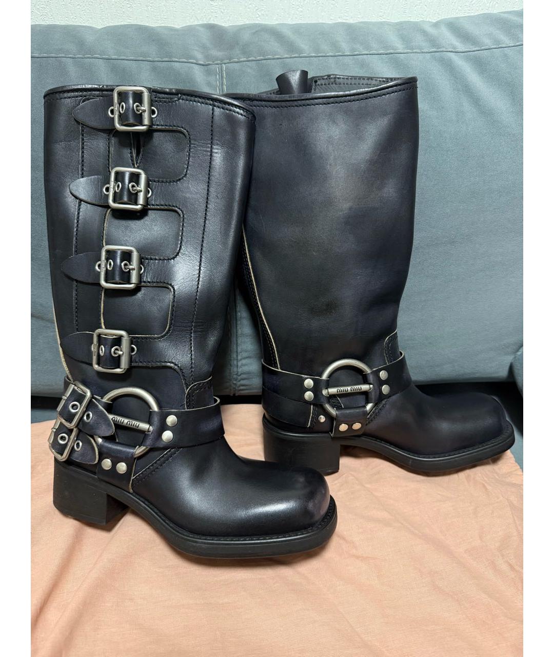 MIU MIU Черные кожаные сапоги, фото 3