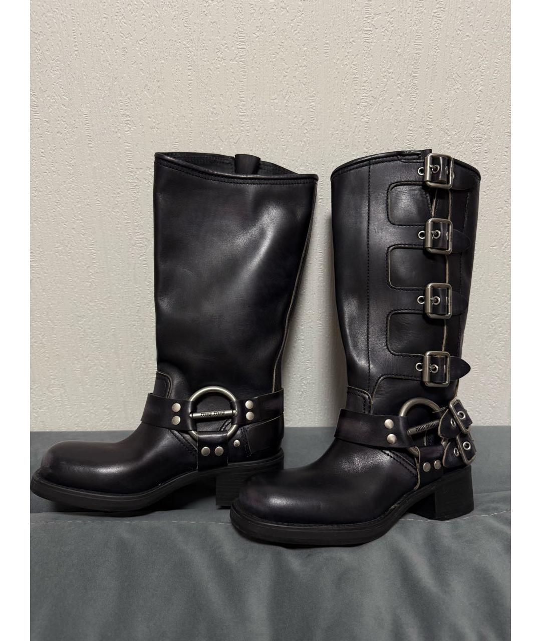 MIU MIU Черные кожаные сапоги, фото 5