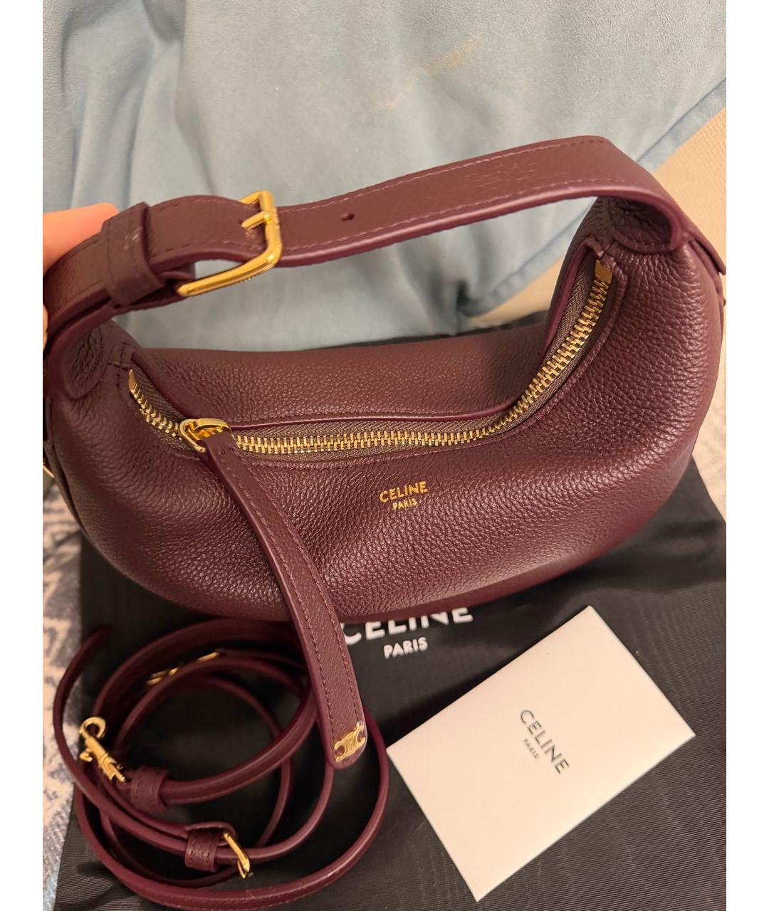 CELINE Бордовая кожаная сумка через плечо, фото 3