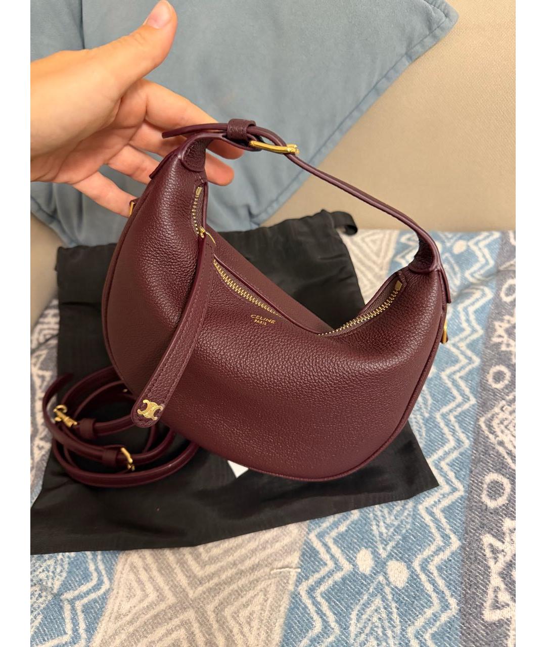 CELINE Бордовая кожаная сумка через плечо, фото 4