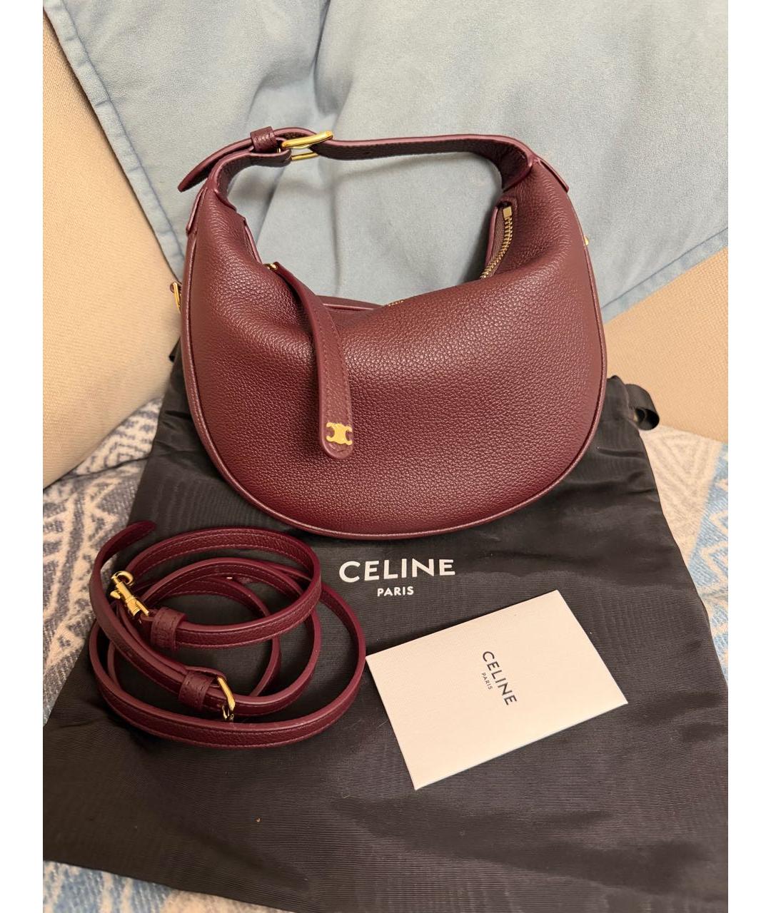 CELINE Бордовая кожаная сумка через плечо, фото 2