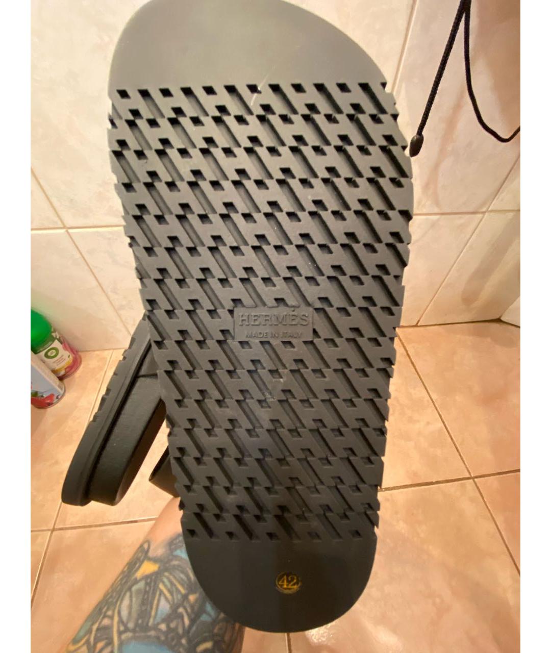 HERMES Черные кожаные сандалии, фото 6