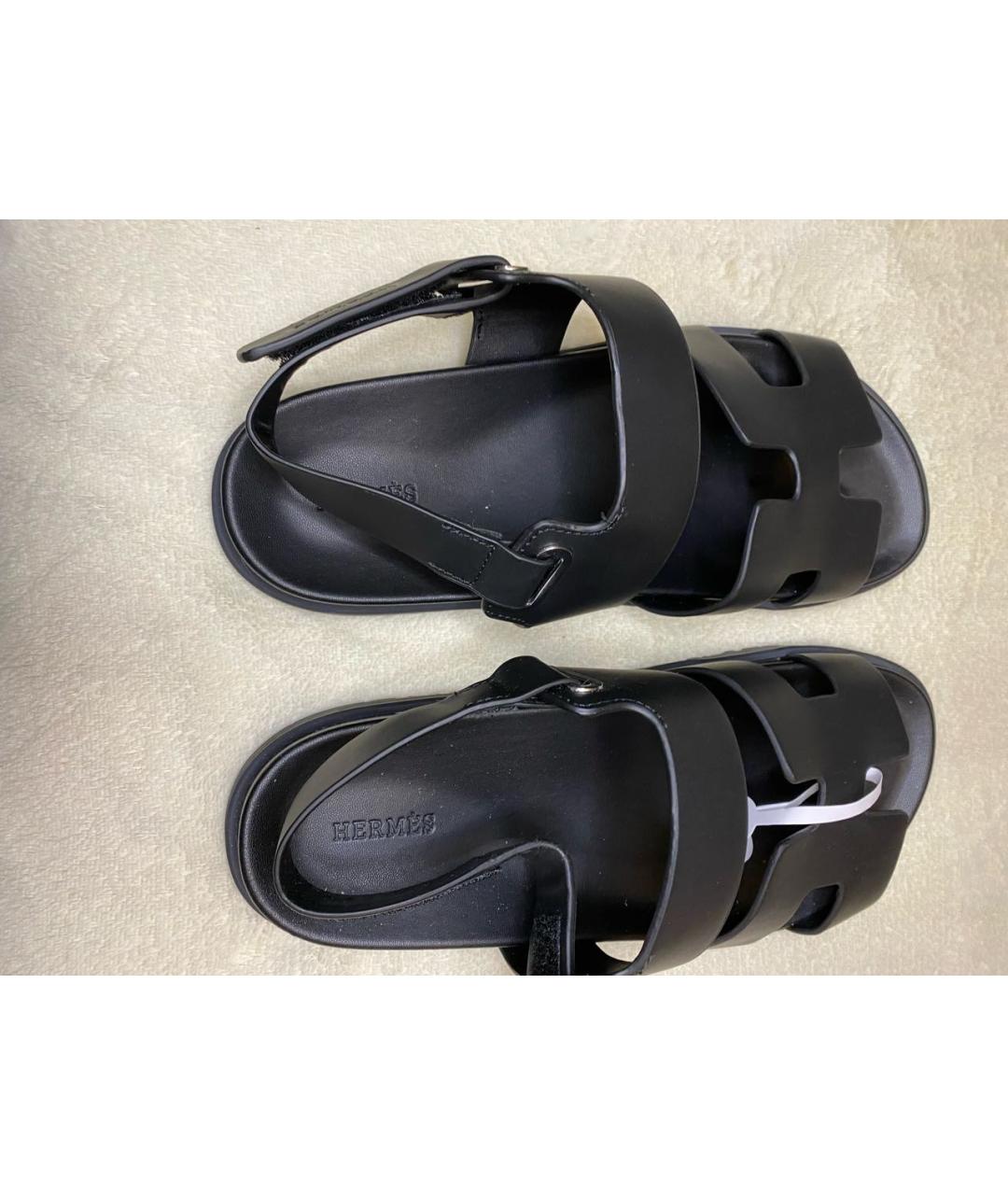 HERMES Черные кожаные сандалии, фото 3