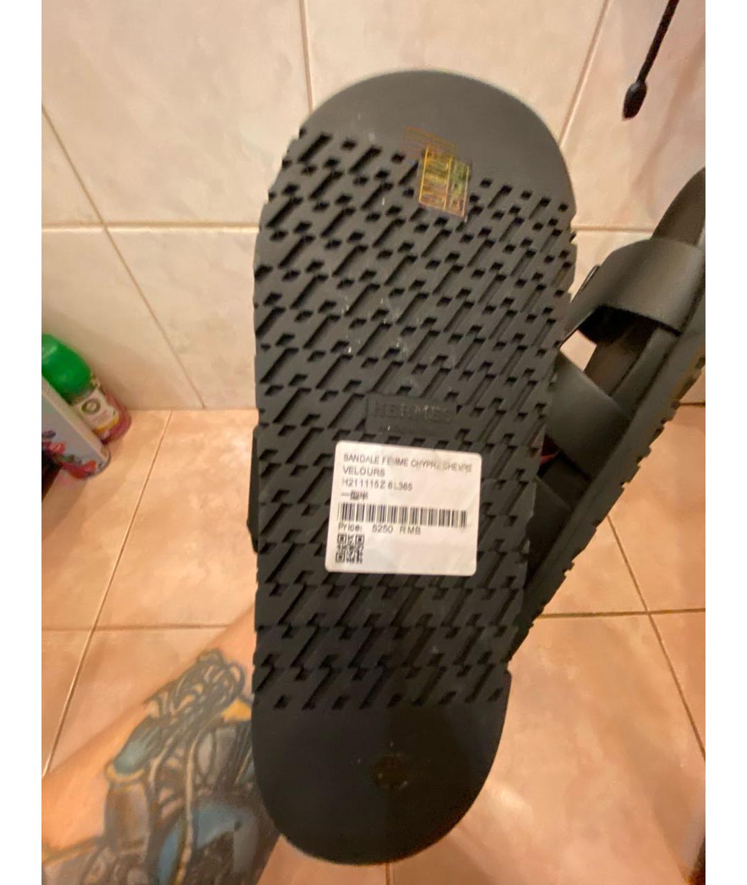 HERMES Черные кожаные сандалии, фото 5